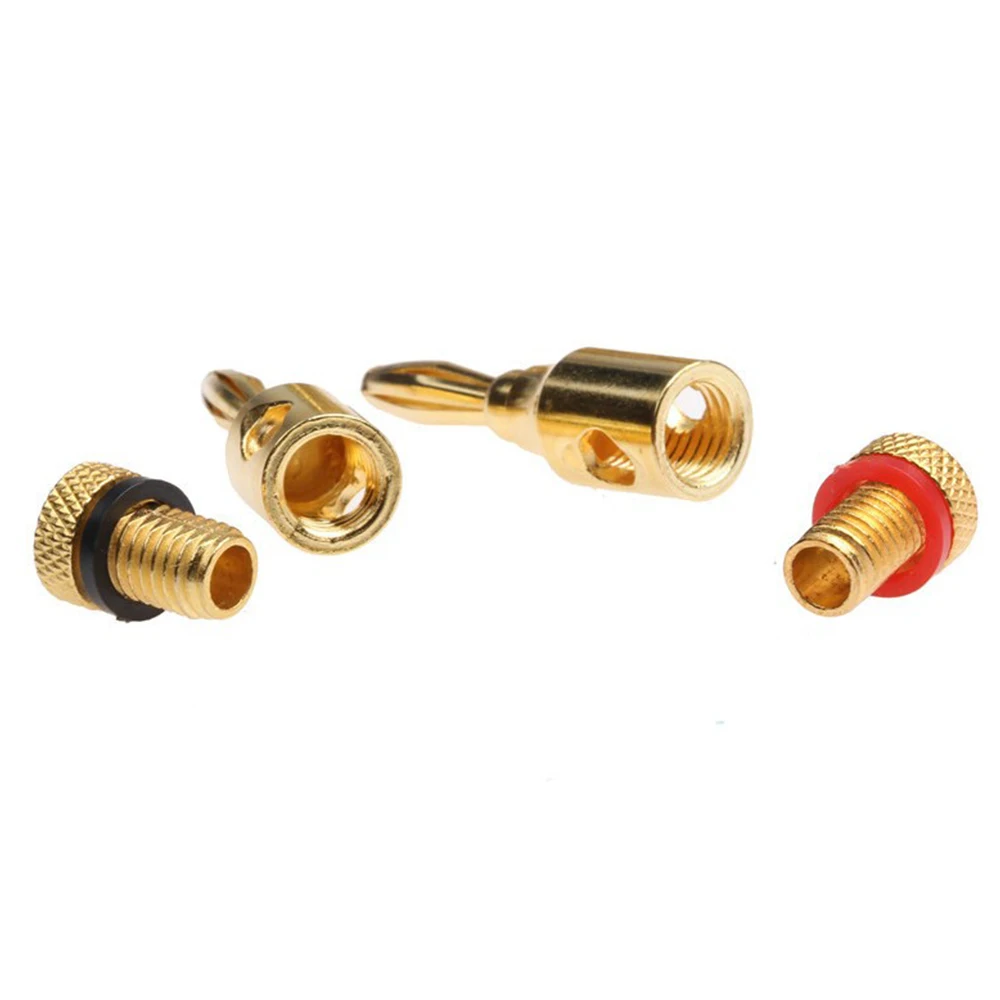 Cabo banhado a ouro 24k 4mm 10 peças, cabo de banana conector de áudio e alto-falante