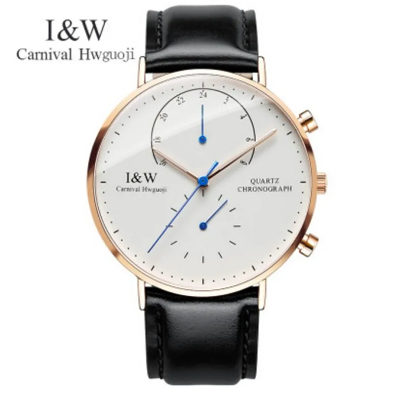 Switzerland Luxury Brand I&W Carnival MIYOTA Quartz Men's Watches Multiple Time Zone Waterproof Sapphire Milan Belt Clock C8757