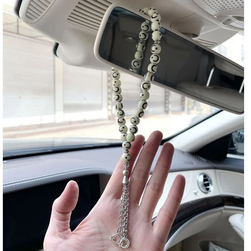 Islam Ottoman Turkish Prayer 33 beads tasbih crescent moon Car Rear View Mirror Car Pendant Hanging