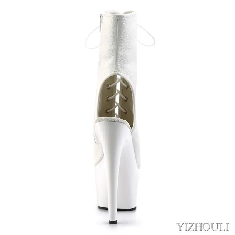 Matte black open toe 17 cm, 7 inch model stiletto heels, summer banquet stage model pole dancing ankle boots