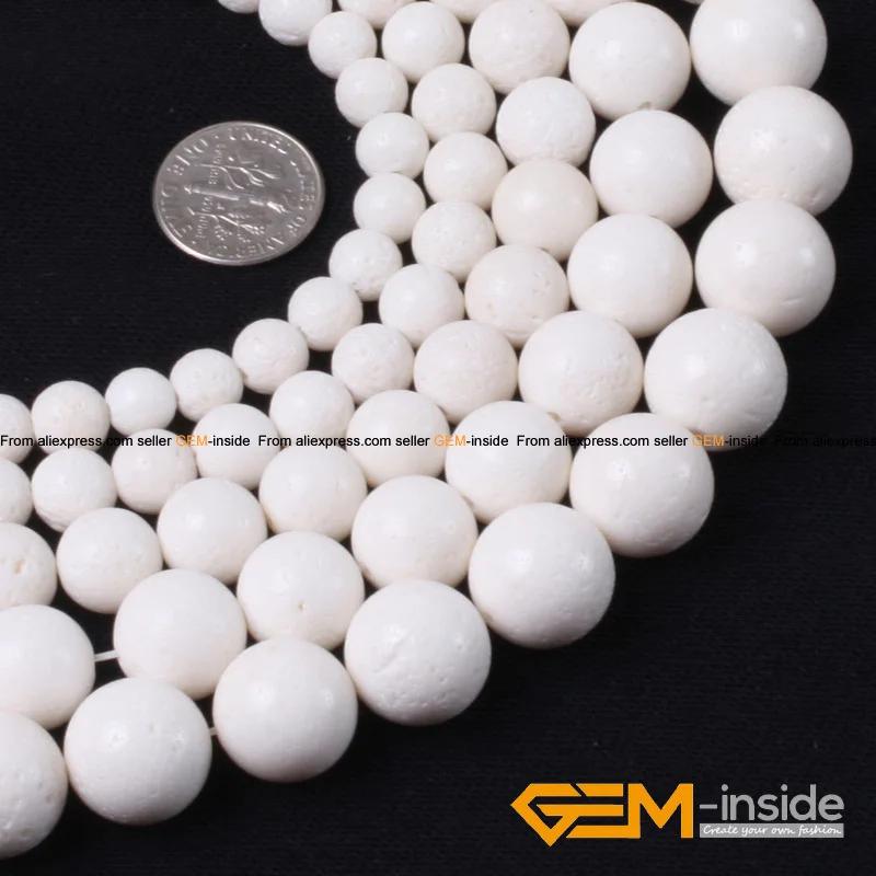 Natural Stone Round White Coral Beads For Jewelry Making DIY Loose Bracelet Necklace Strand 15 Inch