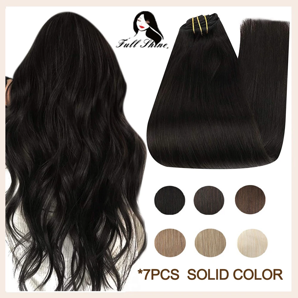 Full Shine Clip On Human Hair Extensions 7 Pcs 100g Pure Blonde Color Hairpins On Double Weft Machine Remy Human Hair For Woman