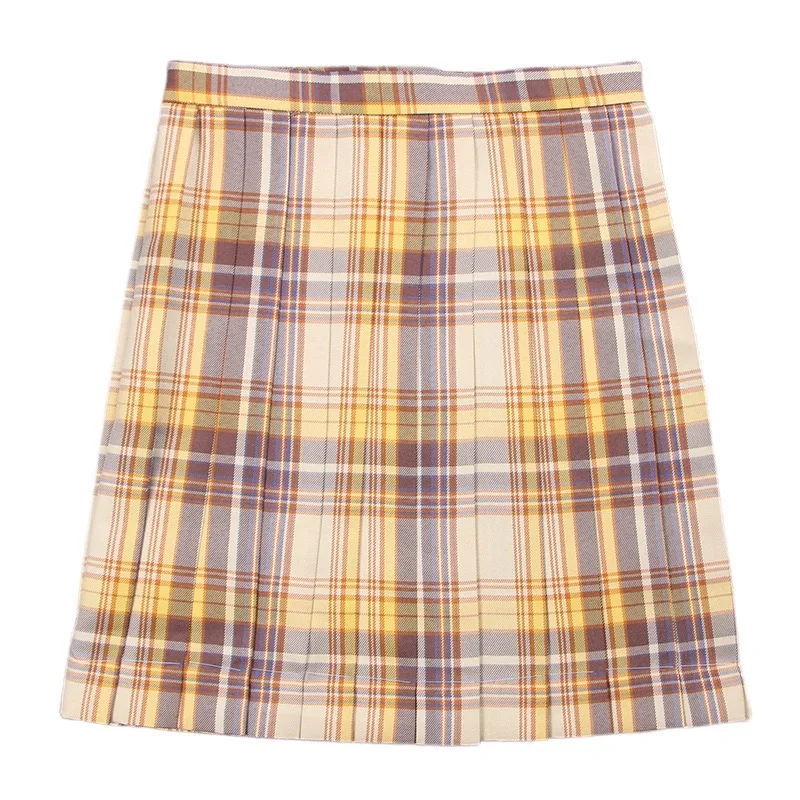 Japanese School Girl High Waist Pleated Skirts Anime Cosplay School Uniform Jk Student Girls Pleated Skirt Yellow Lattice Skirts