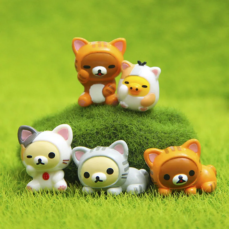 5PCS/Lots Cartoon Bear Chick Cat Mini Figures PVC Toys Kitten Collectible Models Cute Animals Dolls for Children Birthday Gifts