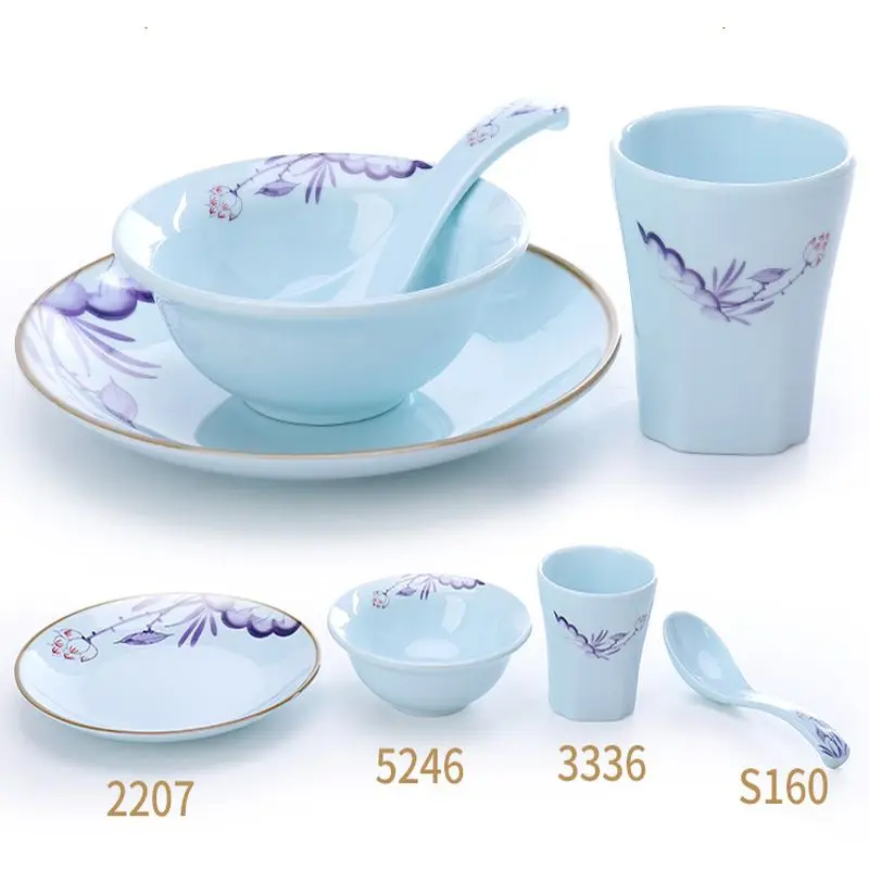 

4pcs Set Jade Green Bowl Plates Set Kitchen Dinnerware Sets Elegant A5 Melamine Tableware Dishes and Plates Sets Anti-shock