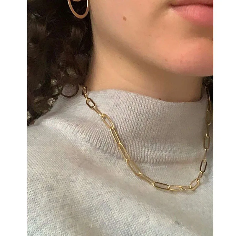 Kép 4: SOMMAR 2020 Rozsdaálló Acél  Arany színben Hossz 42cm extender 5cm igazító Nyakdísz Béklyó szögletes multi-layer necklaces férfiak ékszer