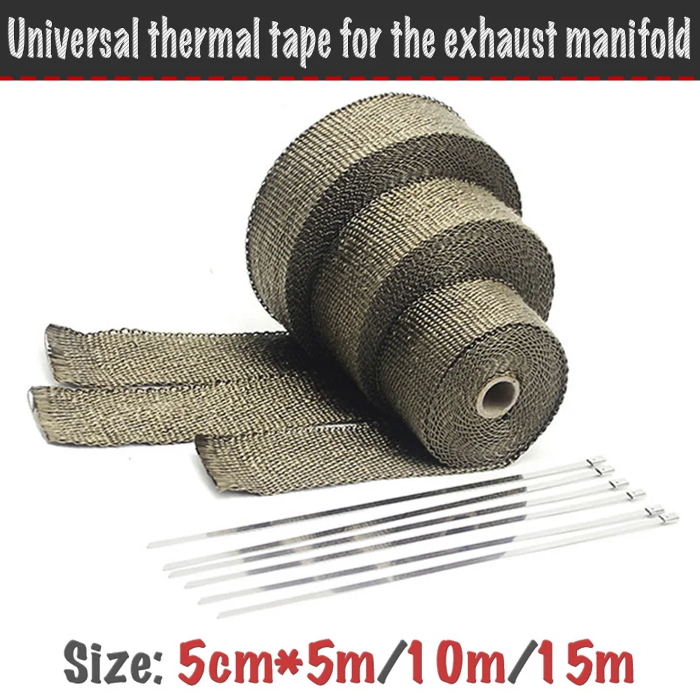 Universal Thermal tape for exhaust manifold (Muffler) to 1200 degree, flame retardant tape (5 cm * 5 m/10 m/15 m)