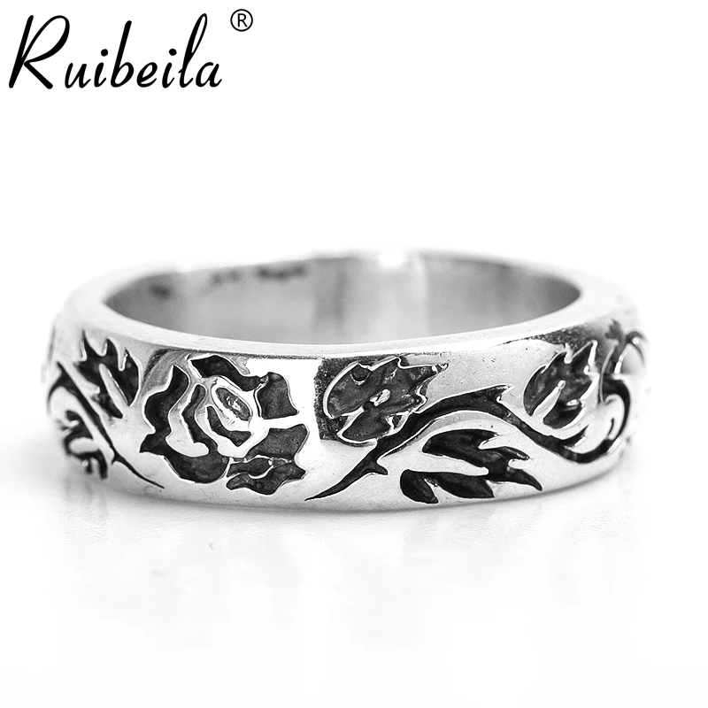 

ruibeila925 argent classique rose rose fleur motif bague hommes et femmes couples nouvelle personnalité bijoux cadeau anneau