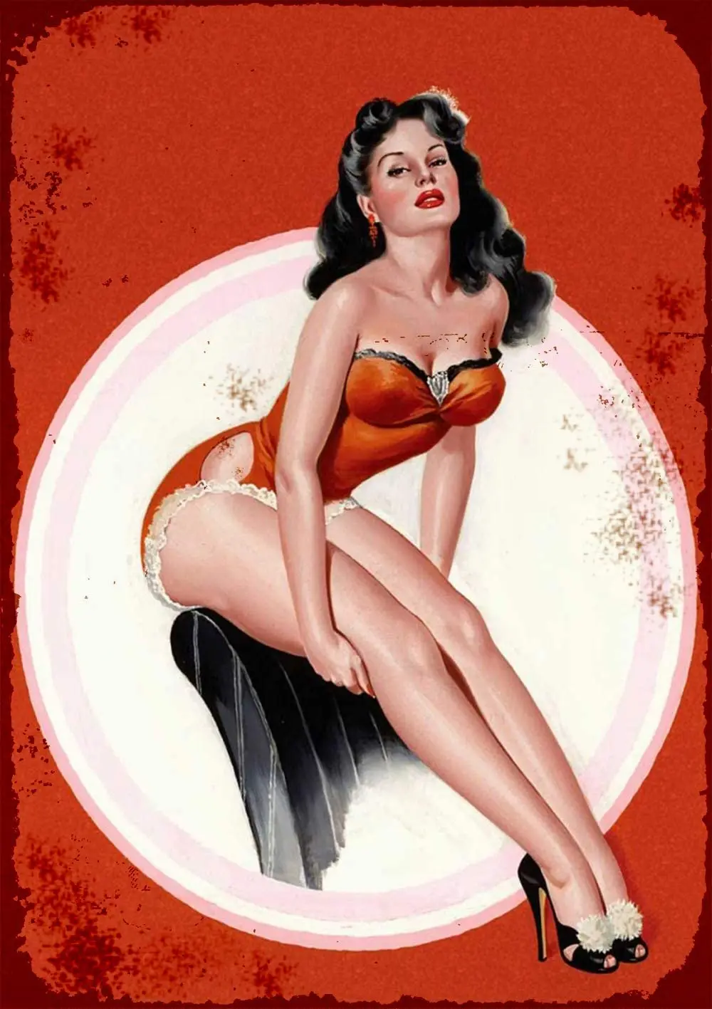 

Losea Brunette in A Red Bathing Suit Pinup Girl Funny Metal Signs, Novelty Plaque Poster for Your Home Kitchen Diner Bar Pub and