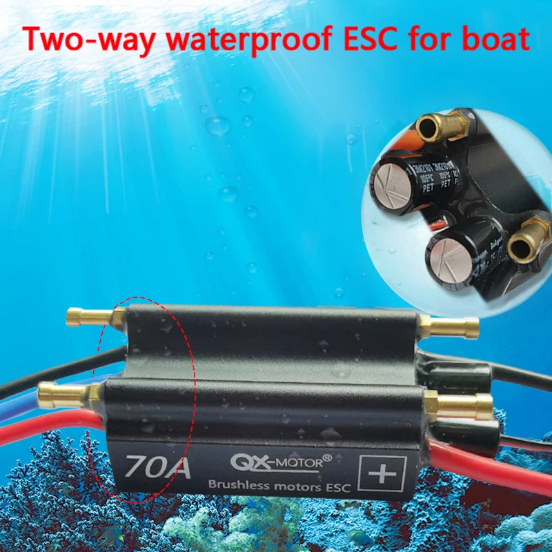 50A 120A QX-motor Waterproof Brushless ESC 2-6S Speed Controller for RC Boat Ship with BEC 5.5V/5A Water Cooling Syste