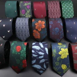 Corbata de plumas florales para hombre, corbatas geométricas de alce, rojo, azul, ocio, negocios, uso diario, regalo de fiesta de boda, novedad