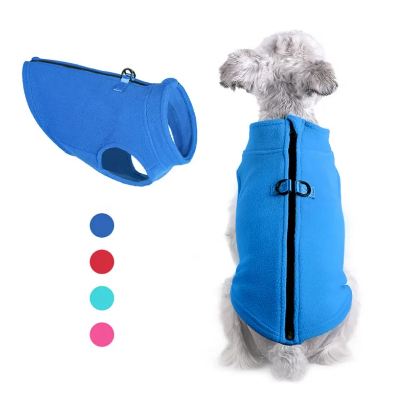 Fleece Dog Vest with Zipper and Leash Hook Cozy Soft Autumn Winter Coat Warm Dog Cold Weather Apparel Jacket Sweater Outfit