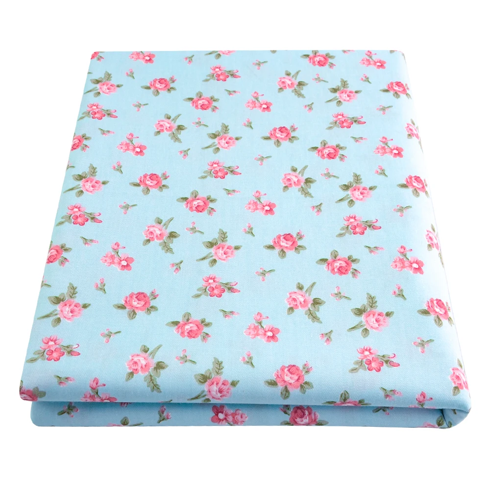 Light Blue Floral Cotton Fabric Patchwork Quilting Sewing Cloth Crafts Bedding Decoration Teramila Fabrics Home Textile Tissue