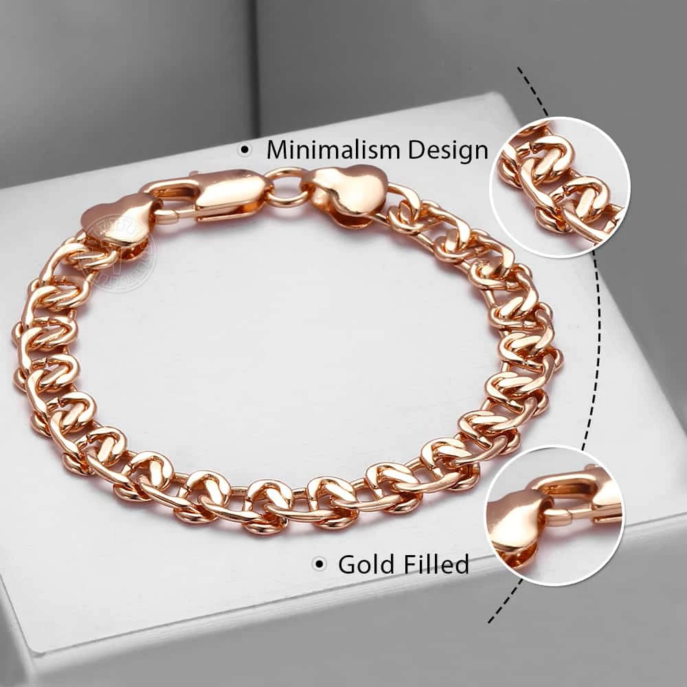 585 Rose Gold Color Bracelets for Women Helix Bismark Curb Chain Womens Bracelet Fashion Jewelry 7mm 18cm 20cm DLGBB1