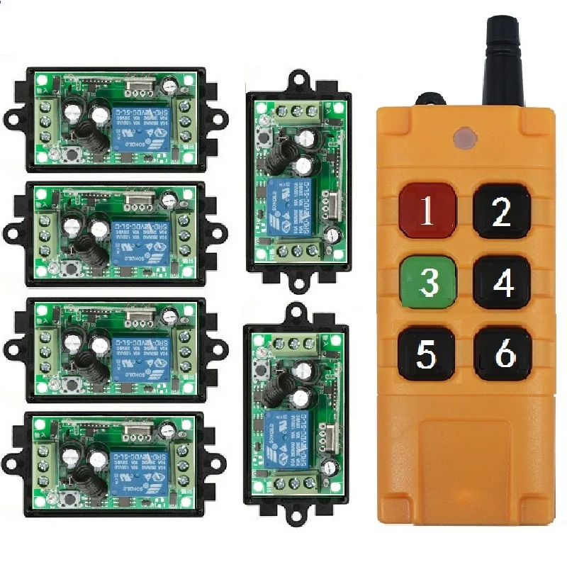 6*1 Channel Relay Wireless Remote Control Light Switch 10A Relay Radio 12V Receiver Module 50-500M Power Industrial Transmitter