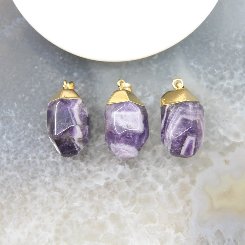 

1pcs Natural Amethysts Nugget Pendants Faceted Polished Purple Crystal Necklace For DIY Gift Jewelry Making Accessories