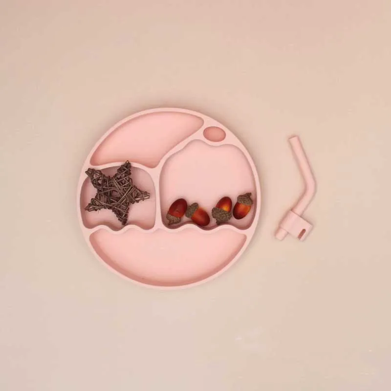 Baby Safe Silicone Dining Appliance Plate For Food Solid Cute Dishes Sucker Toddle Training Tableware Kids Feeding Bowl Straw