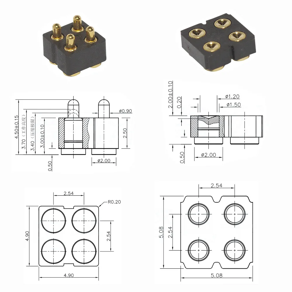 10PCS pogo connector battery spring contact SMD pin pin PCB4 6 test probe gold plated copper power supply
