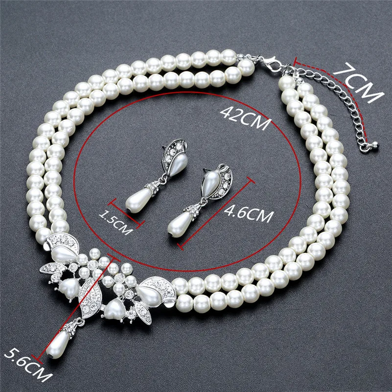 CC Fashion Jewelry Sets Necklace Drop Earring 2pcs Imitation Pearls Luxury Wedding Accessories for Women Beidal Party Gift D009