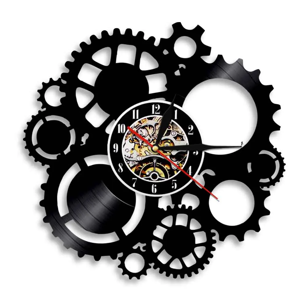 Steampunk Vinyl Record Wall Clock Victorian Industrial Steampunk Gears Clock Gears and Cogs Decor Hanging Watch Cycle Fan Gift
