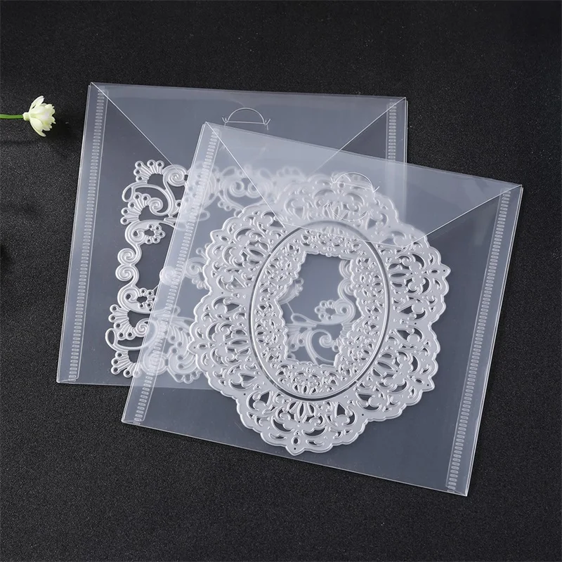 10pcs/set 6.4x6.4inch Plastic Folder Bags For Storage Patterned Paper Pack Cutting Dies Stamps Organizer Holder Transparent Bags