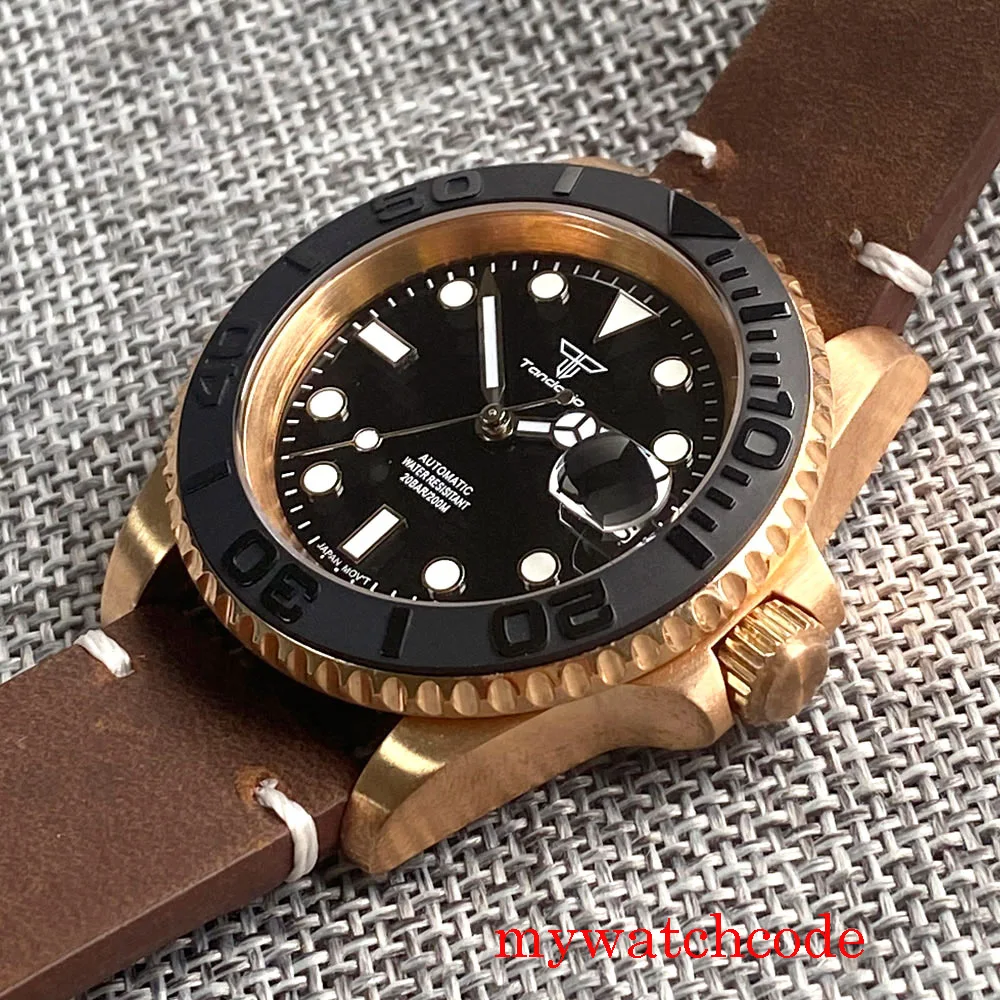 Imagem -06 - Tandorio Mens Sapphire Crystal Ver Relógio Impermeável Bisel Rotativo Bronze Real Solid Bronze 40 mm 200m 120 Clicks Nh35a