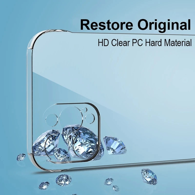 For iPhone 16 11 13 12 14 15 Pro MAX 12/13MINI XR SE 7 8 PLUS Frameless Camera Lens Protective Hard PC Shockproof Clear Case