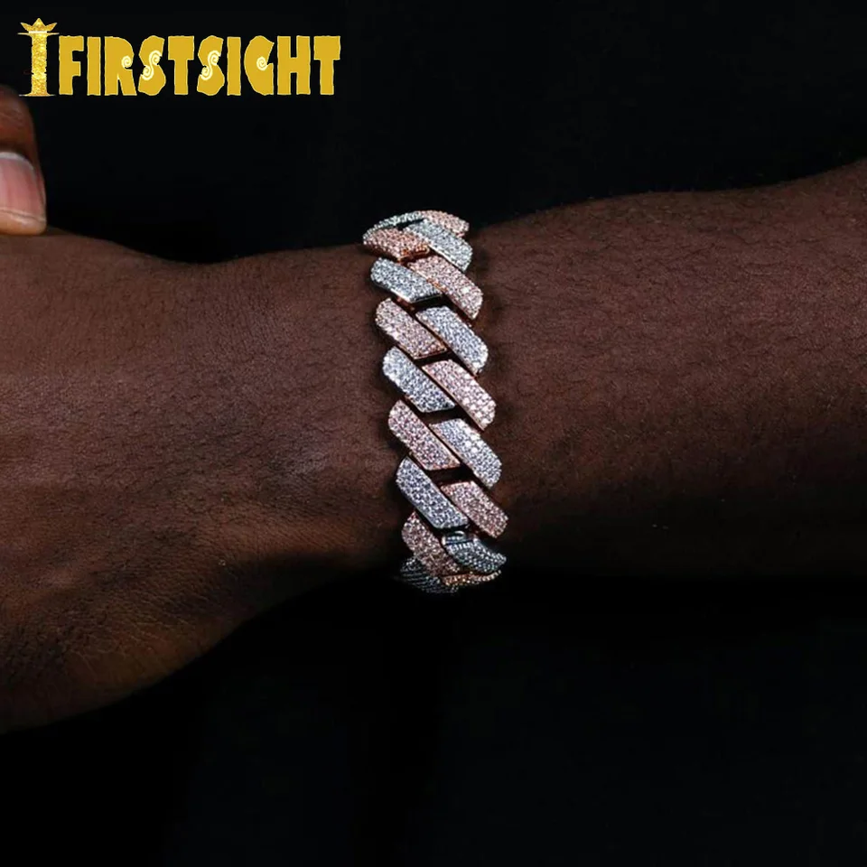 New Iced Out Bling CZ Men Women Bracelet Silver Color 19mm