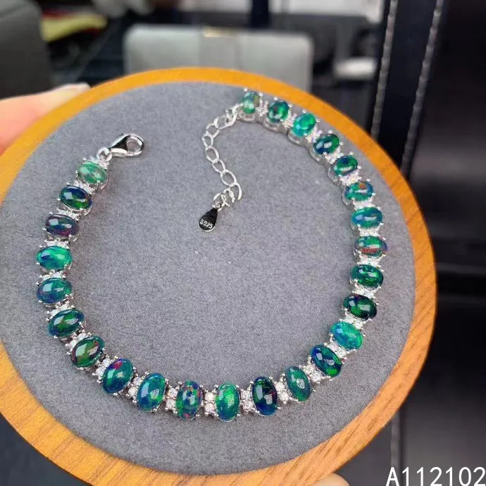 KJJEAXCMY fine jewelry 925 sterling silver inlaid natural black opal Girls' luxury Chinese style gem bracelet support test