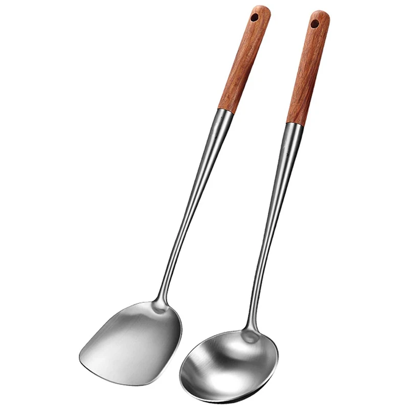 Quality Wok Spatula and Ladle Tool Set, 17 Inches Spatula for Wok, Stainless Steel Wok Spatula