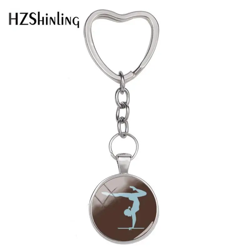 2020 New Rhythmoc Gymnastics Keyring Gymnast Heart Keychain Hot Handmade Jewelry Glass Cabochon Key Rings Accessory