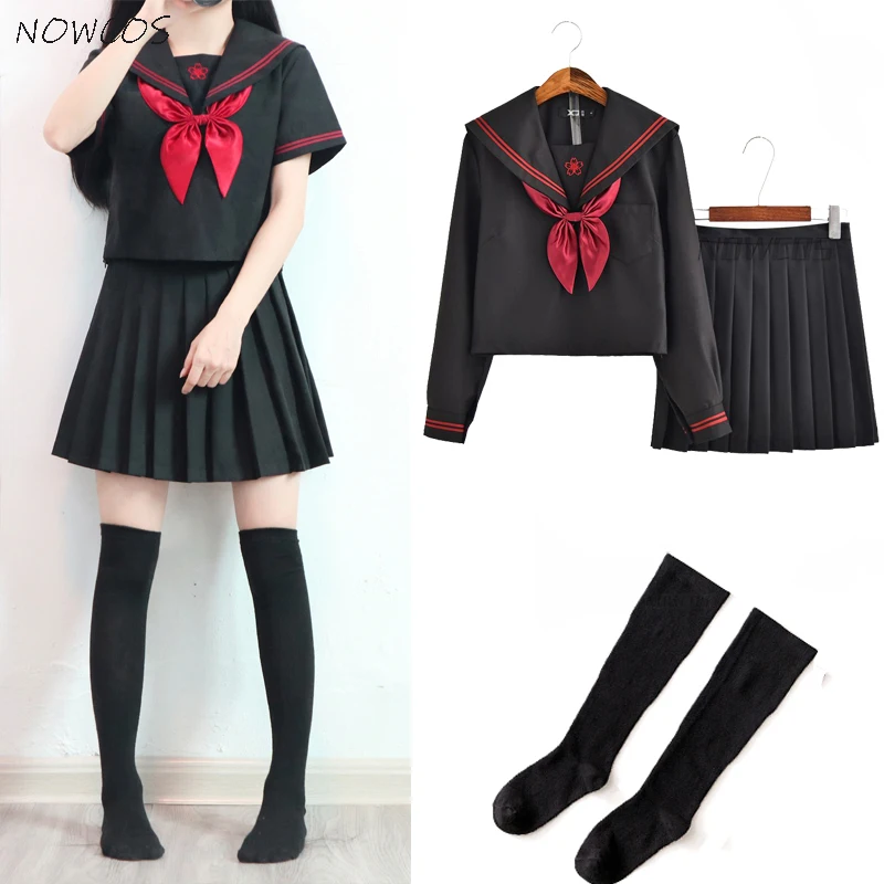 Donkere Demon Japanese Jk Sets Schooluniform Meisjes Sakura Borduurwerk Herfst Middelbare School Vrouwen Nieuwigheid Matroos Pakken Uniformen Xxxl