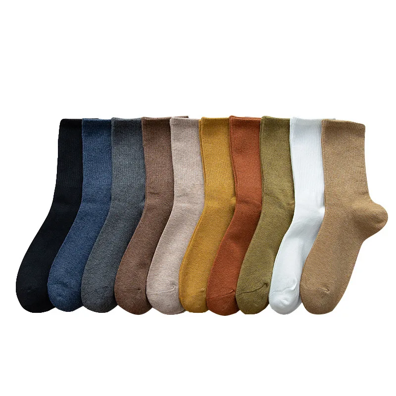 Men\'s casual solid color warm combed cotton tube socks Korean style trendy comfortable men\'s cotton socks