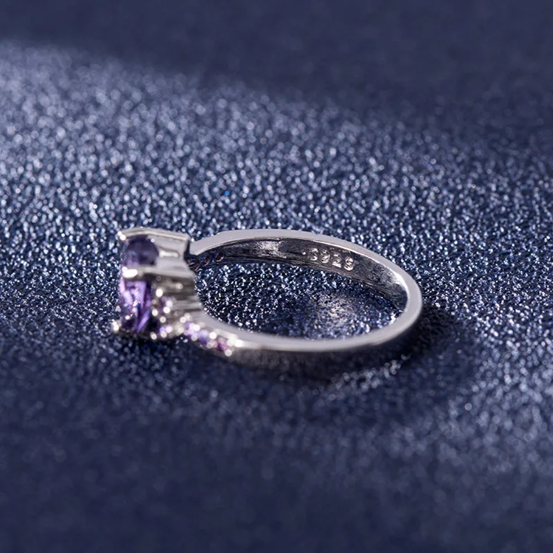 Heart Ring 925 Silver Jewelry with Purple Zircon Gemstone Finger Rings for Women Wedding Promise Bridal Party Gift Accessories