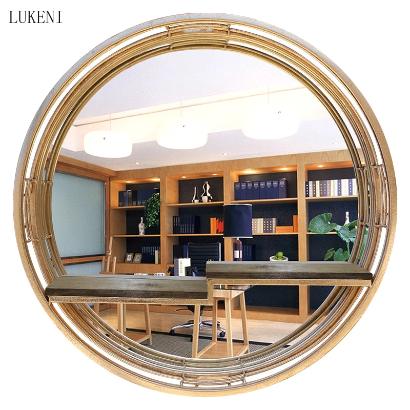 

Decorative Hanging Piece Wrought Iron Background Wall Porch Creative Metal Restaurant Light Luxury Wall Shelf Decorative Mirror