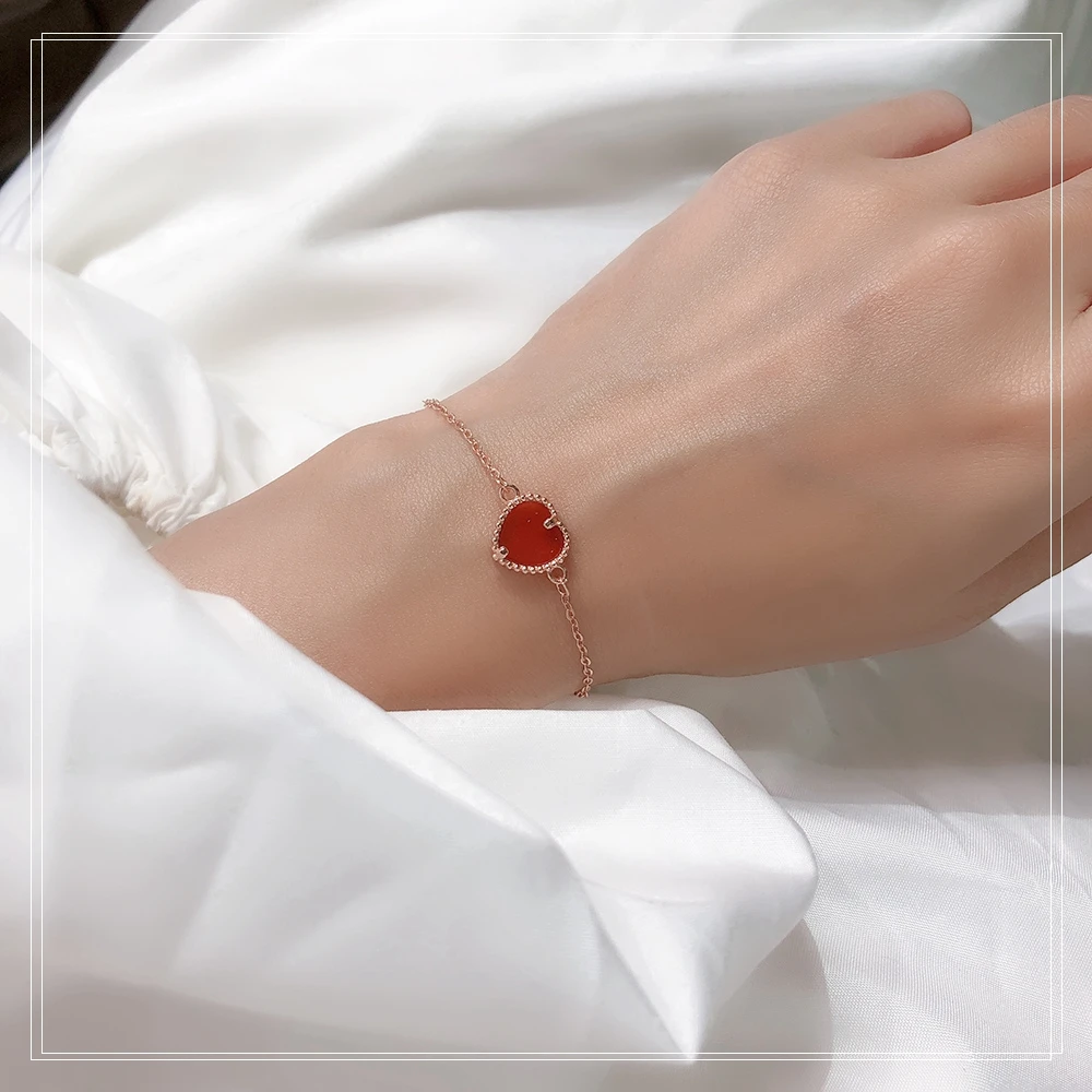 S925 Sterling Silver Red Love Bracelet Red agate lady Bracelet Simple small fresh and sweet Gift from best friend Free freight