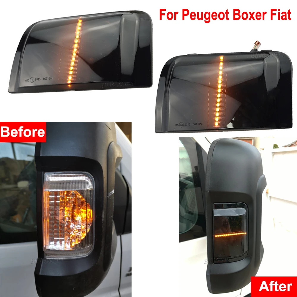 2PCS Side Wing Rearview Mirror Dynamic Blinker Flowing Indicator For PEUGEOT BOXER FIAT DUCATO 2006-2019 LED Turn Signal Light