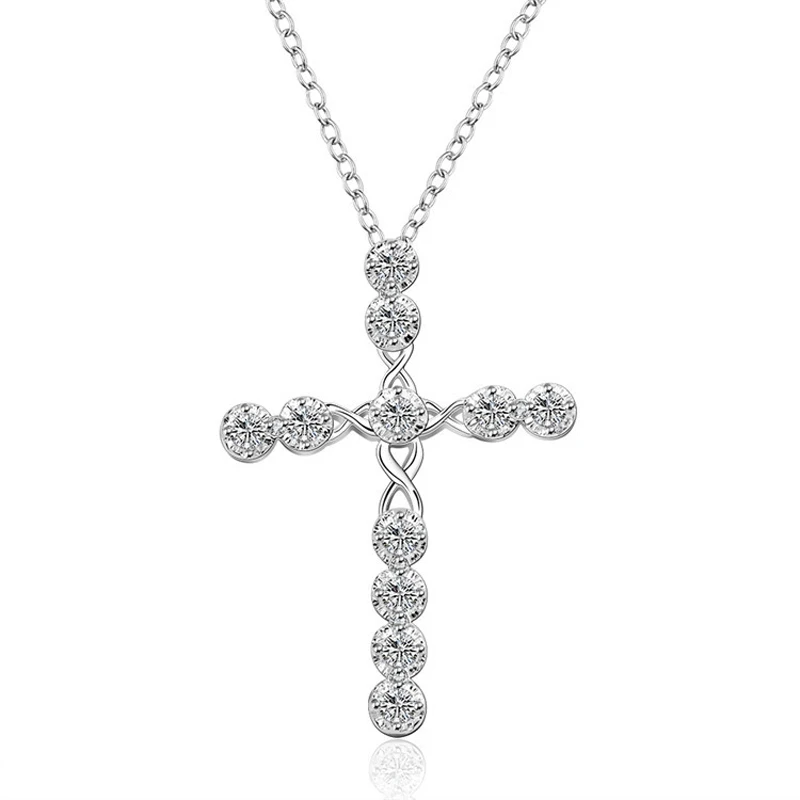 KOFSAC Trendy 925 Sterling Silver Cross Pendant Necklaces Women Jewelry Multi-colour Shiny Zircon Necklace Lady Anniversary Gift