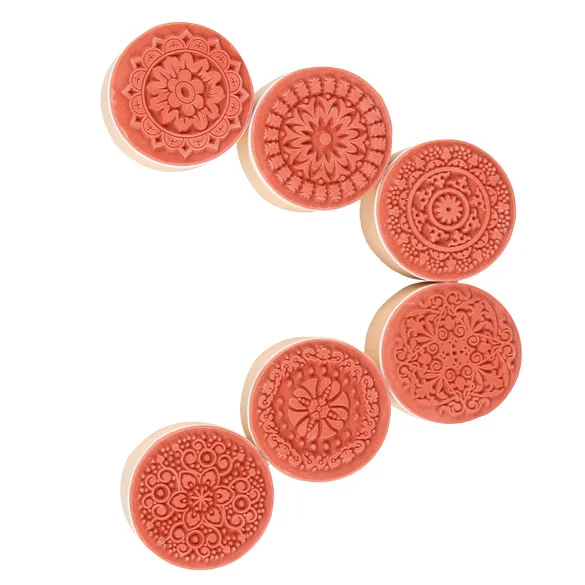 6Pcs/Set Vintage Wooden Floral Flower Round Pattern Rubber Stamps for DIY Scrapbooking Photo Album Decoration Embossing Stamps C