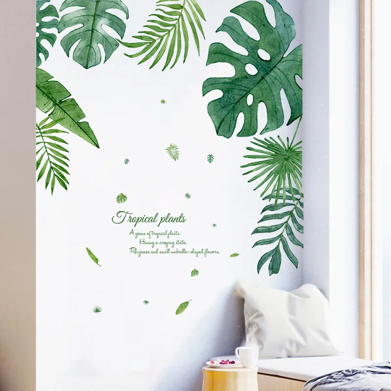 Tropical Plant Leaves Wall Sticker Bedroom Living Room Background Decoration Mural Home Decor Wall Edge Self Adhesive Wallpaper