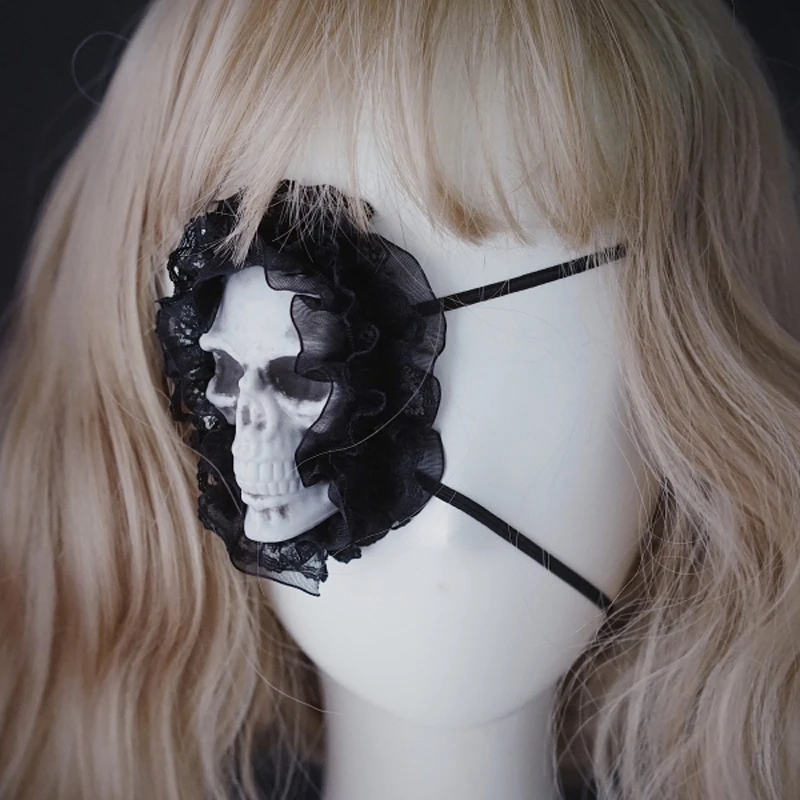 Cosplay Mắt Miếng Dán Đầu Lâu Đen Ren Đậm Gothic Đệm Mắt Một Mắt Handmade Lolita Bé Gái Thời Trang Đường Phố Phổ Biến