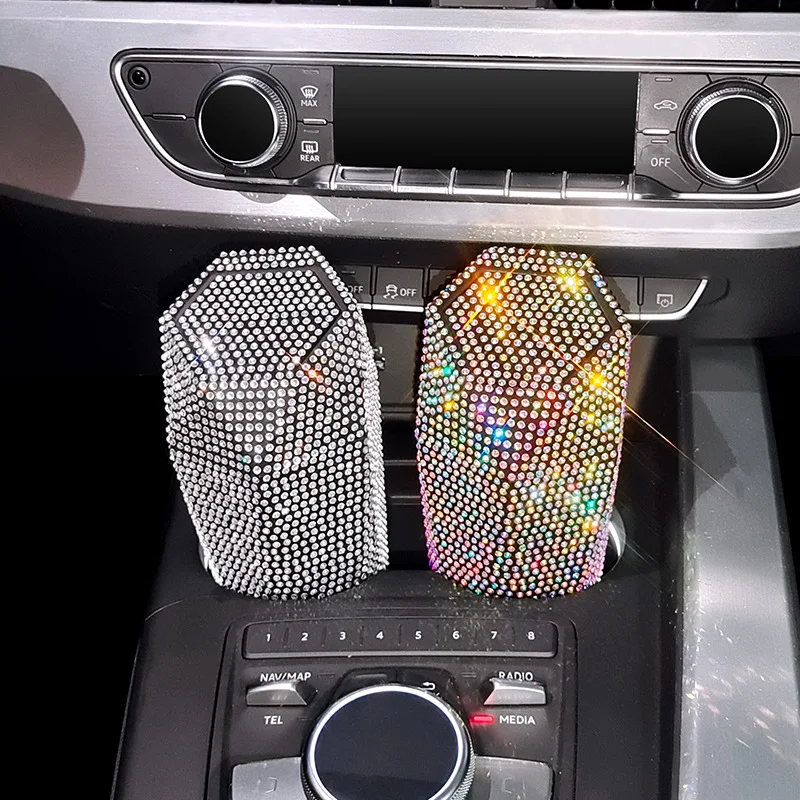 Car Diamond Trash Can Practical Storage Box Rhinestone Trash Bin Organizer Garbage Holder Trash Paper Dustbin Car Supplie