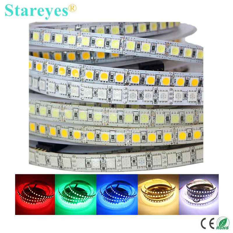 SMD5050 120 led/m 5m DC12V DC24V RGB biały CCT taśmy LED światła IP20 IP65 IP67 wodoodporna elastyczna taśma LED wstążka dekoracji wnętrz