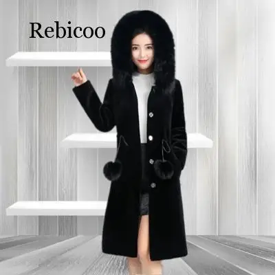 ฤดูหนาวสำหรับผู้หญิงใหม่มิงค์ขนเสื้อแฟชั่นสีทึบ Hooded Fur Collar Slim Jacket สุภาพสตรี Faux Fur Coat