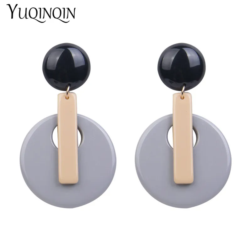 Fashion Resin Acrylic Vintage Charm Drop Earring Colorful Round Big/Long Earrings for Women Statement Korean Earings Hanging