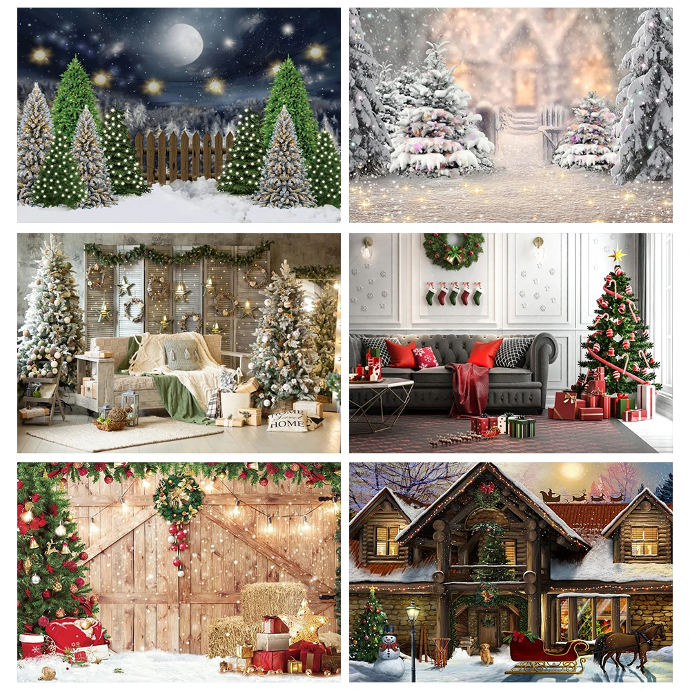 Laeacco Winter Christmas Background Photography Forest Trees Glitter Lights Moons Family Party Photo Backdrop For Photo Studio