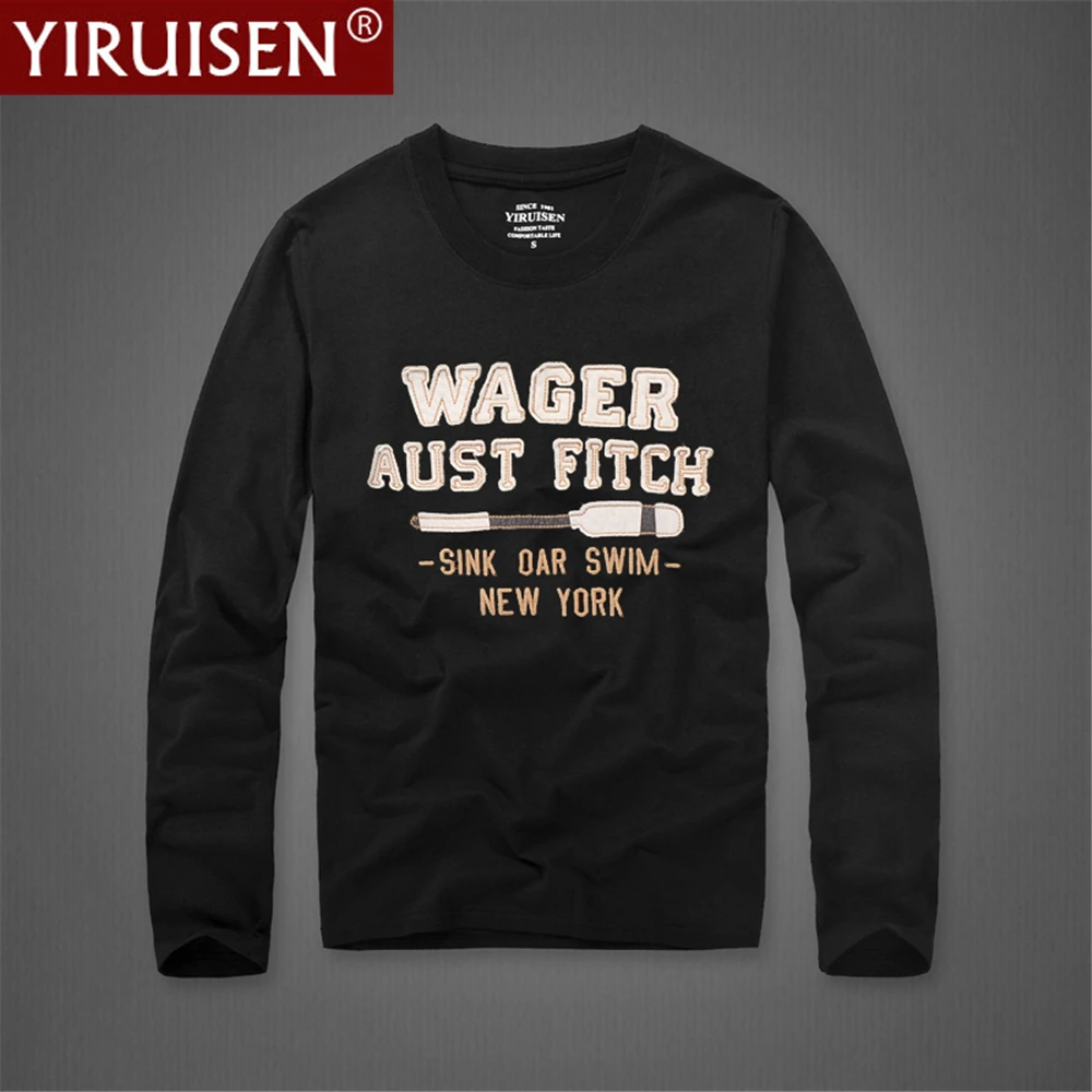 YIRUISEN Branded Male Clothing 100% Cotton Mens Long Sleeve High Quality Embroidery TShirt Comfortable Breathable Style Top Tees