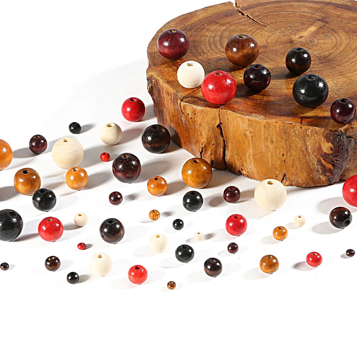 20-100Pcs/lot 4 6 8 10 12 14 16 18 20mm Natural Wood Beads Black Brown Red Round Ball Spacer Loose Beads for DIY Jewelry Making