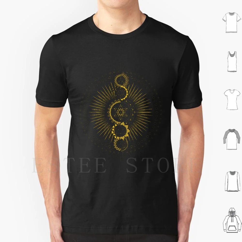 Sacred Geometry Metatron's Cube Gold Transcendence T Shirt Cotton Men DIY Print Sacred Geometry Yoga Mandala Chakra Magick