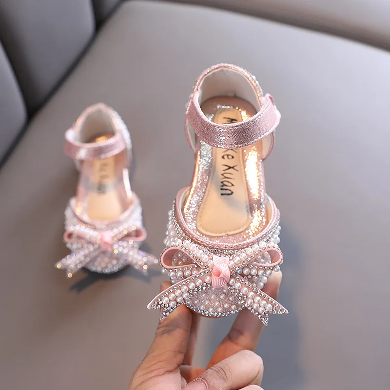 Hot Summer Girls Sandals Pearl Sequins Princess Party Shoes Soft Flat Dance Sandals Fashion Children Single Shoes Kids Sandals